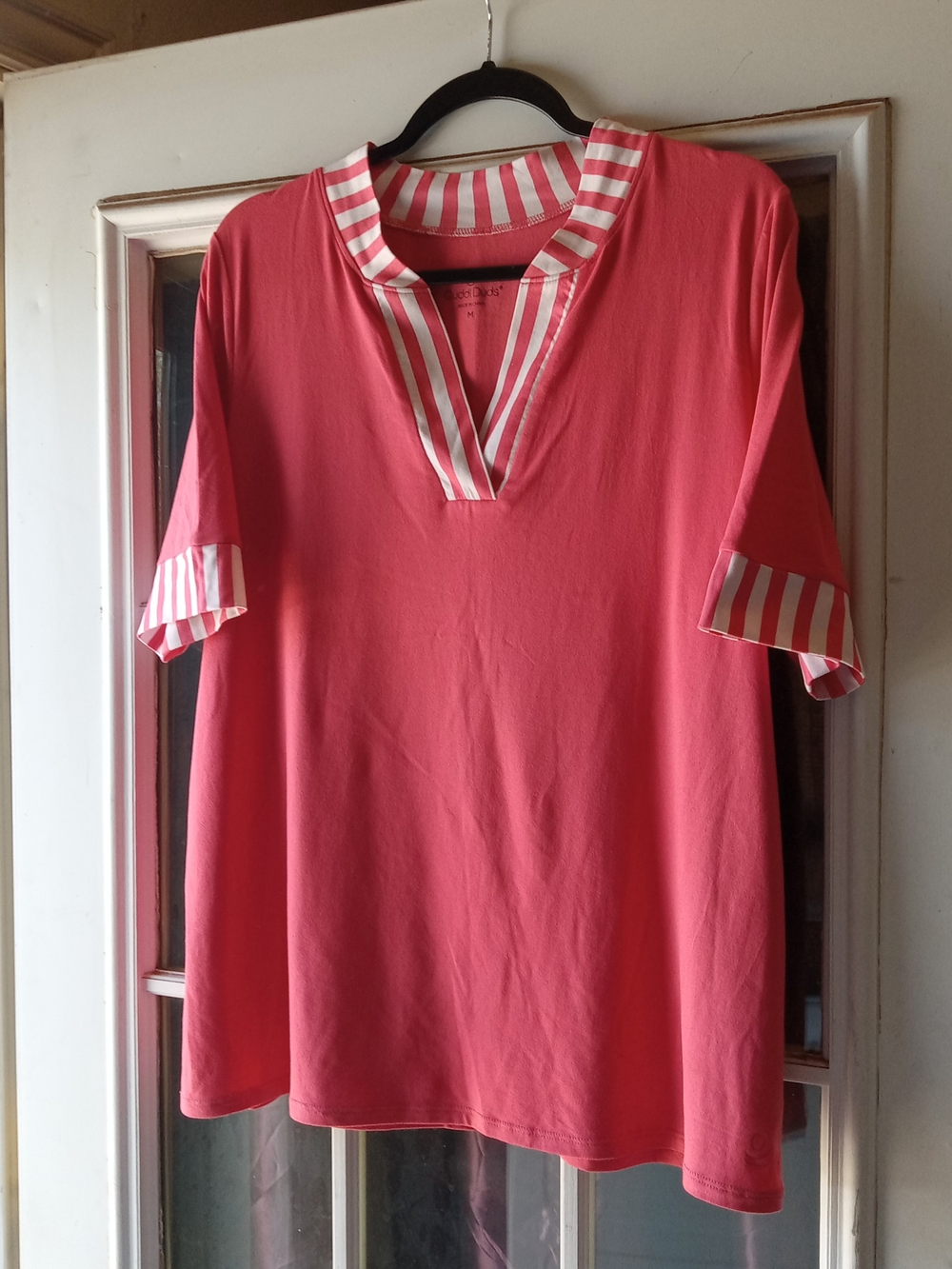 Cuddl Duds Coral & Navy Two-Piece Pajama Set with Striped Trim NWOT - Picture 3 of 8